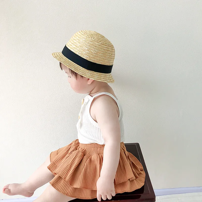 Adorable Straw Hat with Black Ribbon