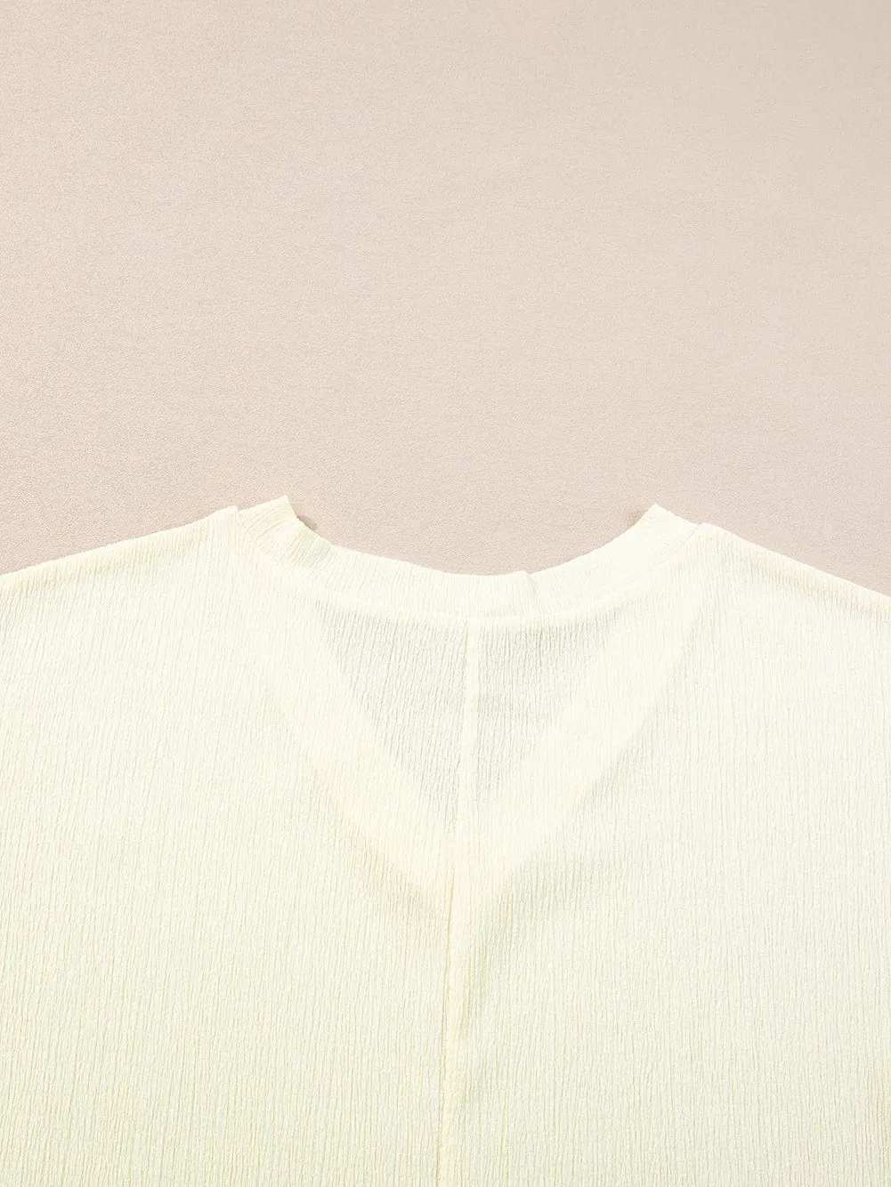 Apricot Crinkled V Neck Short Sleeve Casual Top