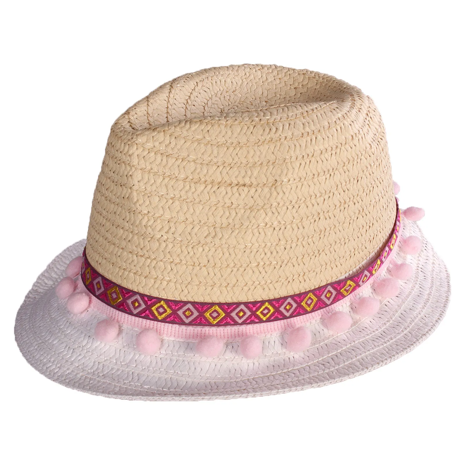 Black Ginger Girls Trilby Hat With Pink Pom Poms