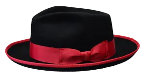 Black/Red Night Hawk Collection Wool Felt 2-Tone Fedora Men's Hat