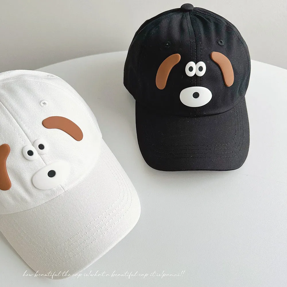 Cartoon puppy baseball cap for women with small head circumference and face, cute washed soft-top peaked hat, parent-child sun hat, trendy