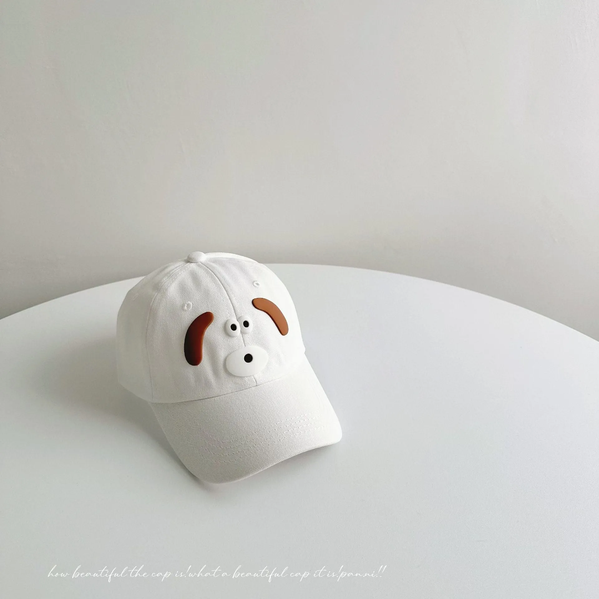 Cartoon puppy baseball cap for women with small head circumference and face, cute washed soft-top peaked hat, parent-child sun hat, trendy