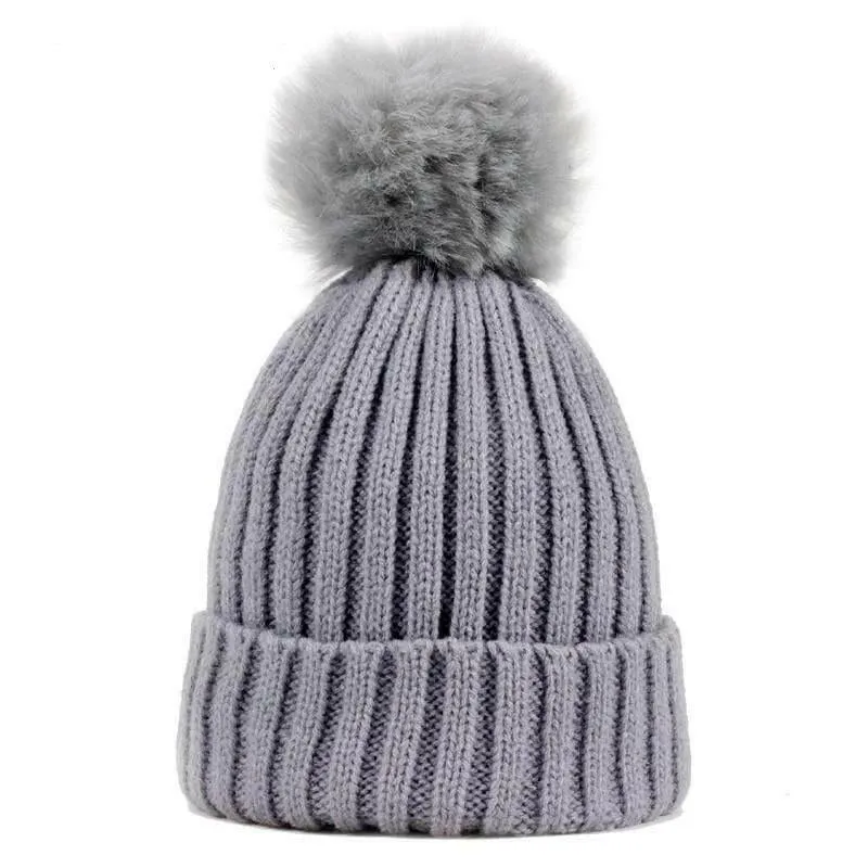 Children's Warm Fur Pom Pom Winter Hats