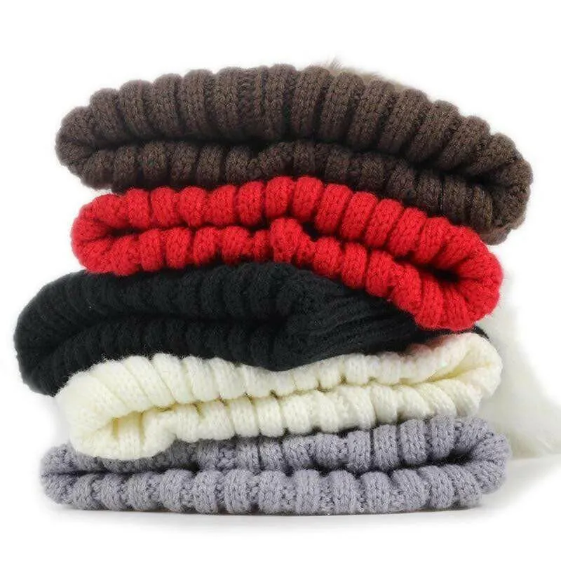 Children's Warm Fur Pom Pom Winter Hats