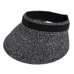 Dents Marl Straw Ribbon Band Sun Visor Hat - Black Marl