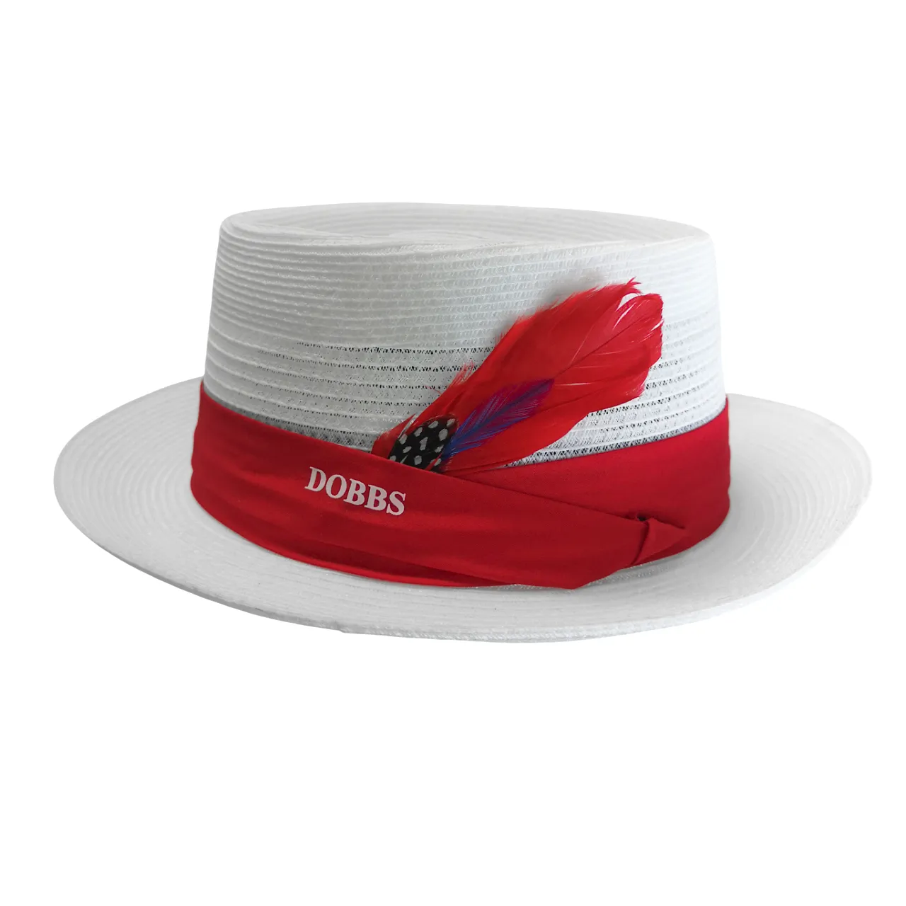 DOBBS Red Band White Straw Fedora Hat