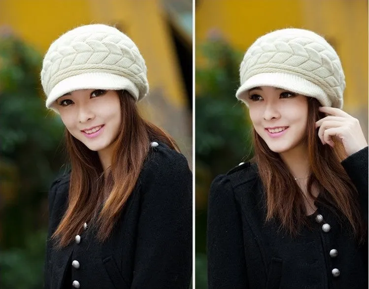 Elegant Women Hat Winter & Fall Beanies Knitted Hats For Woman Rabbit Fur Cap Autumn Ladies Female Fashion Skullies