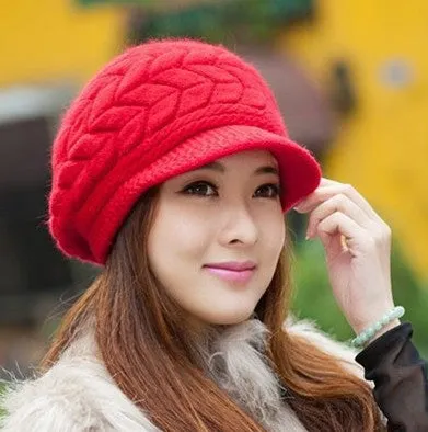 Elegant Women Hat Winter & Fall Beanies Knitted Hats For Woman Rabbit Fur Cap Autumn Ladies Female Fashion Skullies