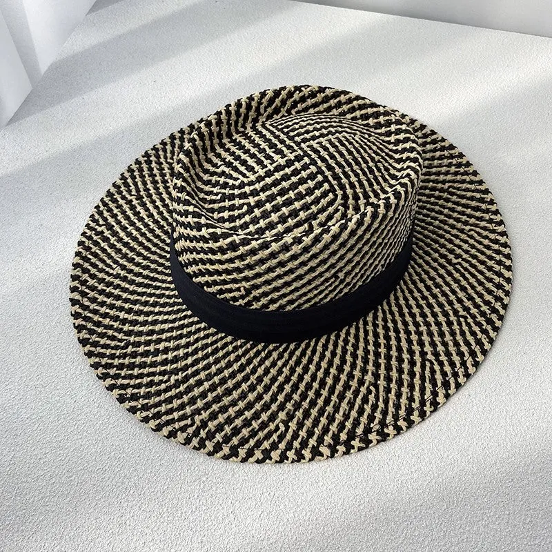 Flat Top Sunscreen Straw Hat Women's Summer Straw Knitted Hat for Beach Travel Hat