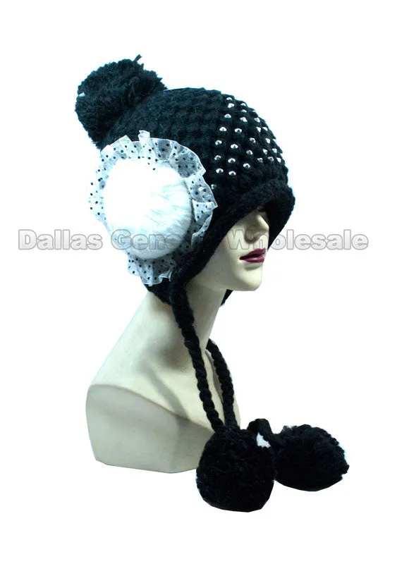 Girls Fashion Winter Beanie Caps with Furry Balls Wholesale