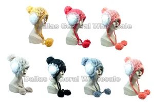 Girls Fashion Winter Beanie Caps with Furry Balls Wholesale