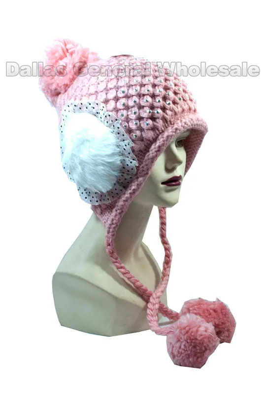 Girls Fashion Winter Beanie Caps with Furry Balls Wholesale