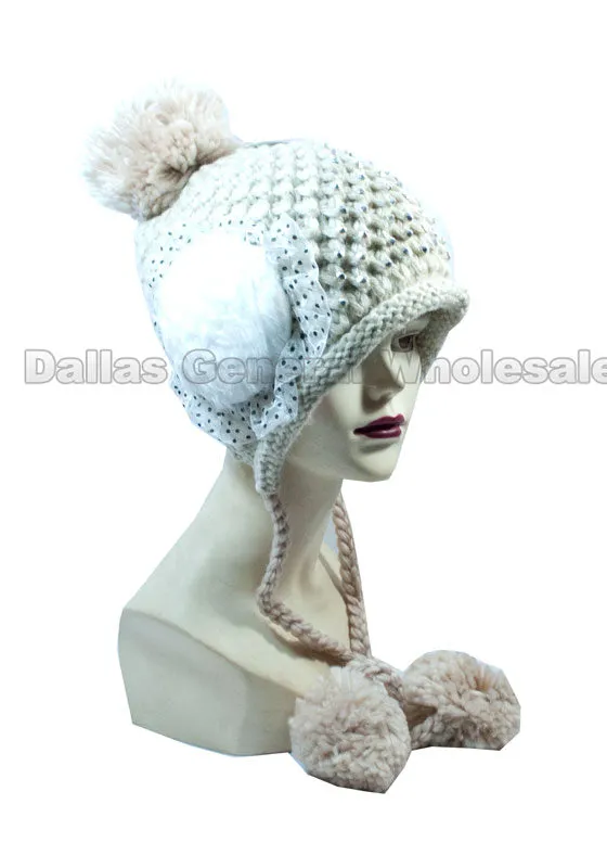 Girls Fashion Winter Beanie Caps with Furry Balls Wholesale