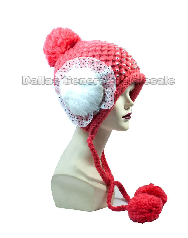 Girls Fashion Winter Beanie Caps with Furry Balls Wholesale