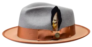 Grey Cognac Men's Wool Hat Fashion Design Felt Fedora New Yorker Collection