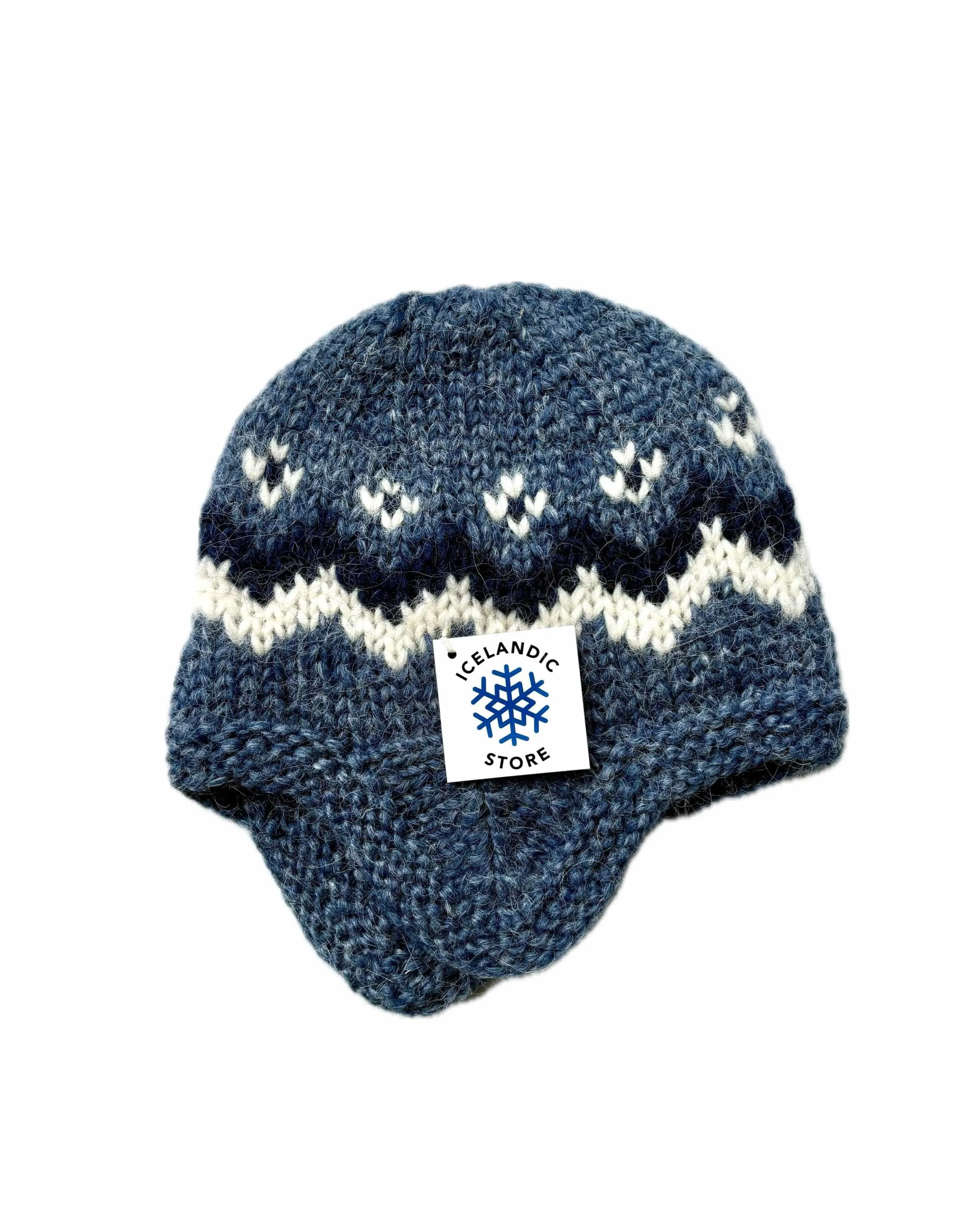 Handknit Wool Hat with ear flaps - Black & Grey