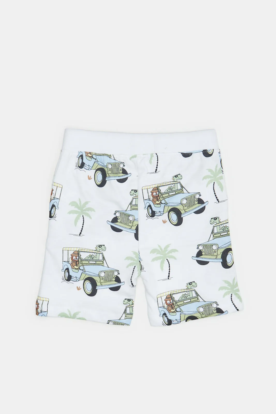 Infant Boys White Car Printed Active Shorts