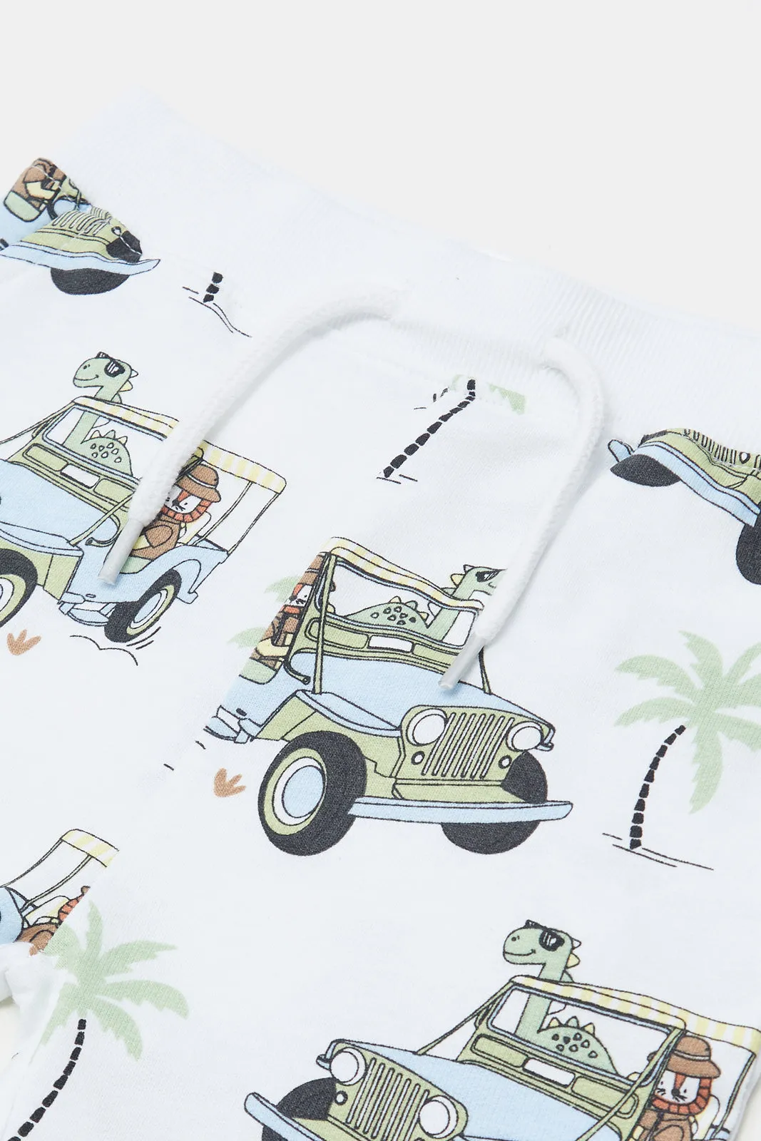 Infant Boys White Car Printed Active Shorts