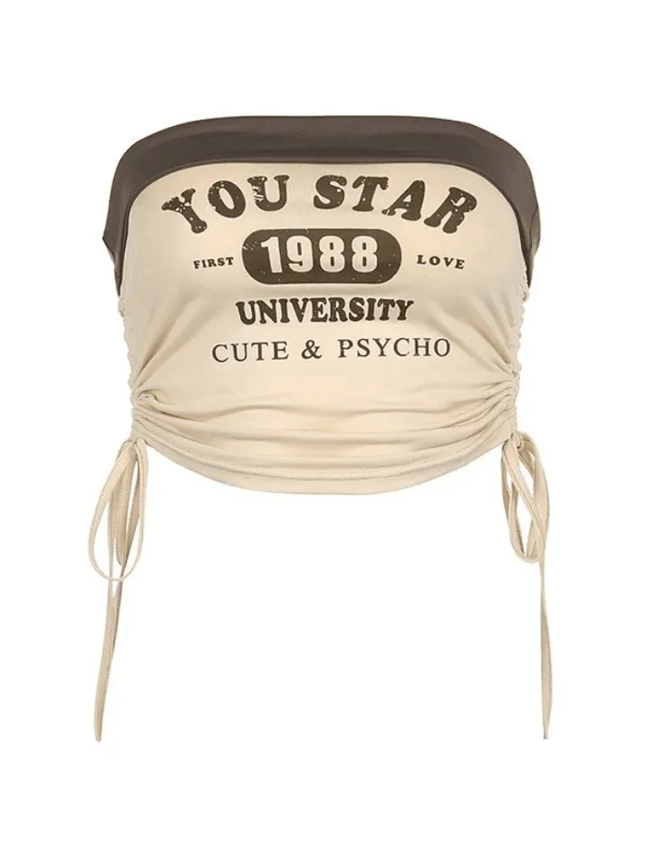 Lace Up Patchwork Bandeau Top
