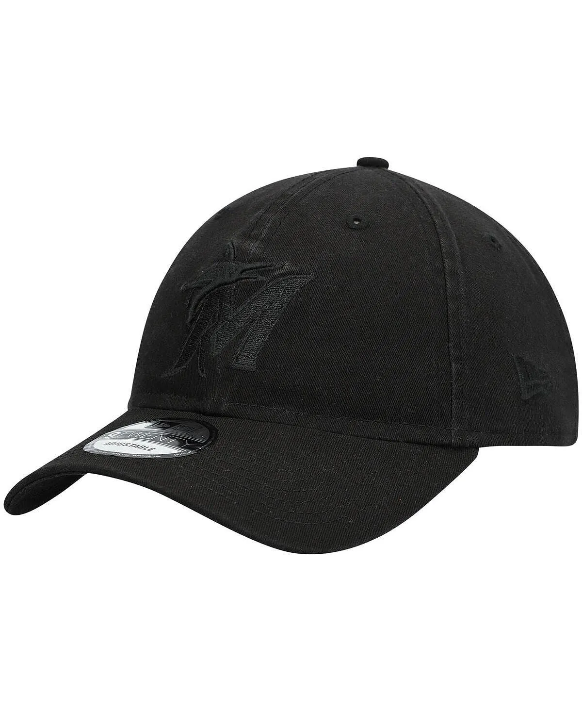 Men's Miami Marlins Adjustable Cap Black On Black Core Classic 9Twenty New Era