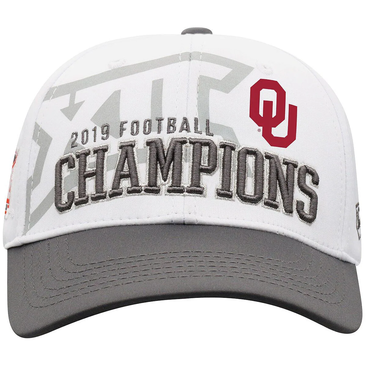 Men's White/Grey Adjustable Oklahoma Sooners 2019 Big 12 Football Champions Top of the World Locker Room Cap