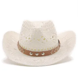 New Cowboy Hat Summer Straw Womens Hats Handmade Sun Hat for Men Cowgirl False Gem Decoration Casual Beach Cap Panama