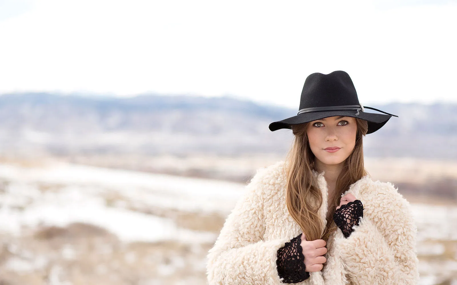 PHOEBE WIDE BRIM WOOL HAT - BLACK