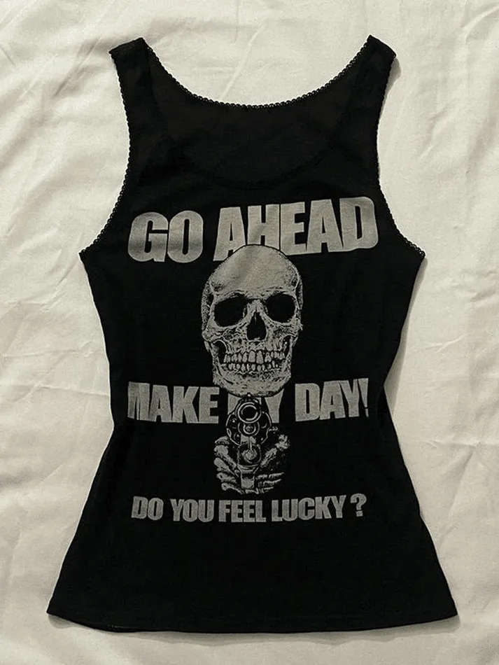 Skull Print Short Trendy Sleeve Y2K Crop Top