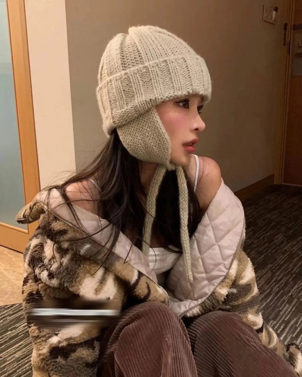 Sohiwoo Knitted Beanies Hats for Women Winter Warm Knit Balaclava Skullies Hat Outdoor Female Windproof Ski Ear Protection Caps Bonnet