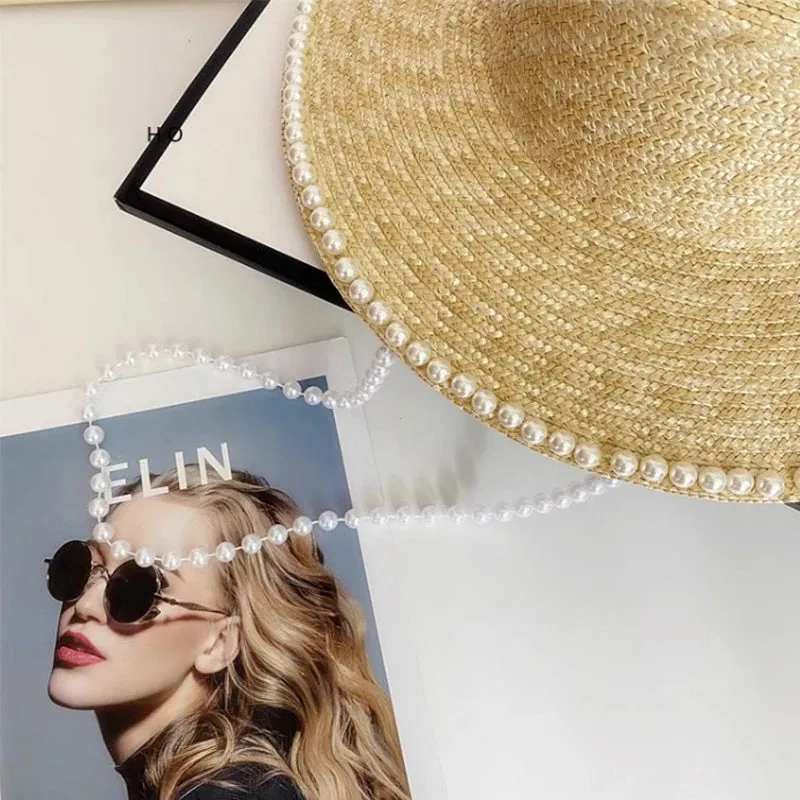 Sohiwoo Wheat Straw Sun Hat For Women Summer Pearl Wide Brim Floppy Panama Fishermen Hats Female Lady Outdoor Foldable Beach Sun Caps
