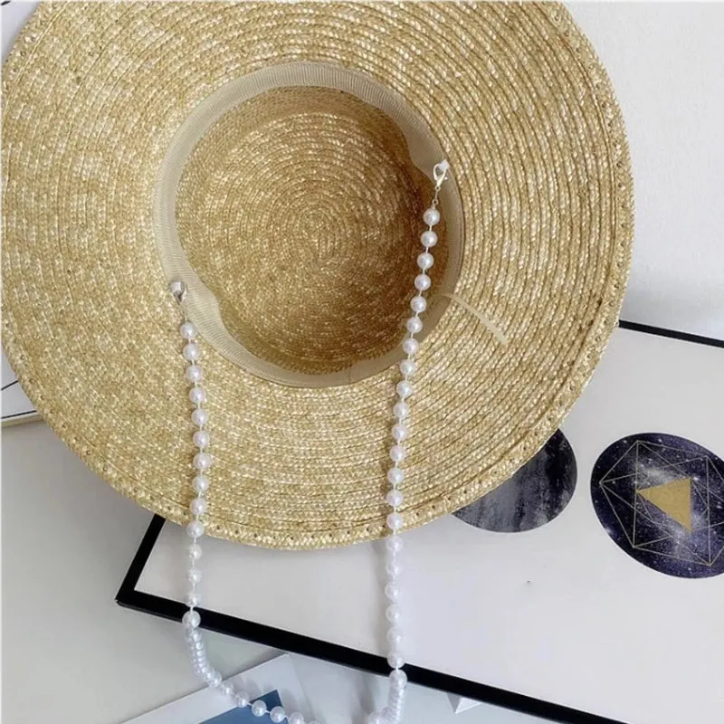 Sohiwoo Wheat Straw Sun Hat For Women Summer Pearl Wide Brim Floppy Panama Fishermen Hats Female Lady Outdoor Foldable Beach Sun Caps