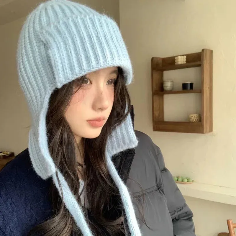 Sohiwoo Winter Ear Protection Hats For Women&Men Thicken Warm Beanies Caps Unisex Knitted Skullies Hat Outdoor Ski Coldproof Pilot Caps