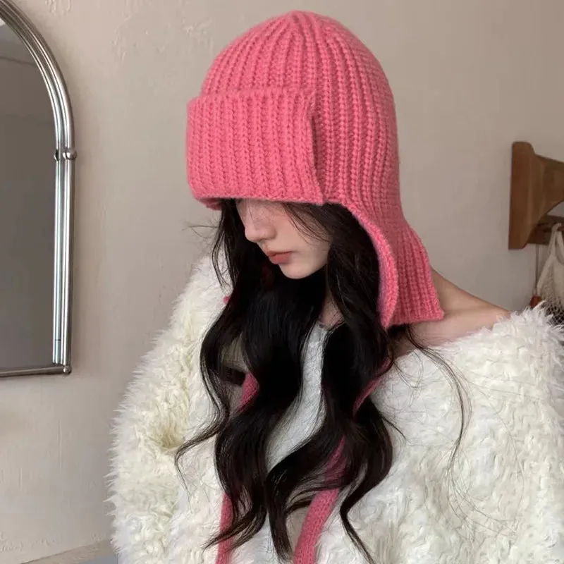 Sohiwoo Winter Ear Protection Hats For Women&Men Thicken Warm Beanies Caps Unisex Knitted Skullies Hat Outdoor Ski Coldproof Pilot Caps
