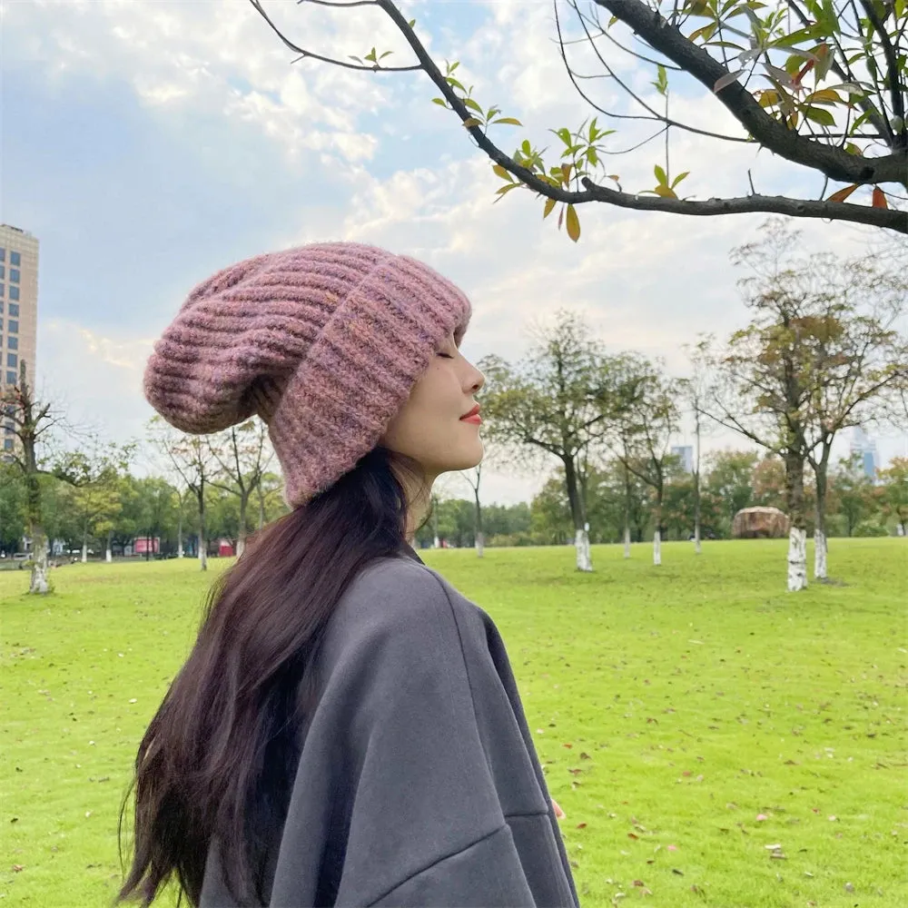 Sohiwoo Winter Unisex Wool Hat Loose Big Head Circumference Knitted Hats Women's Korean Warm Oversized Skullies Beanies Christmas Gift