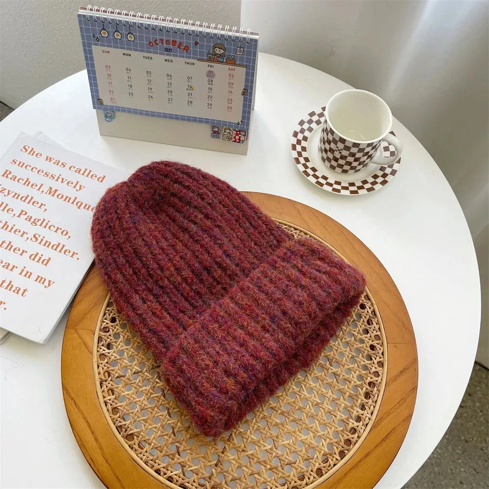 Sohiwoo Winter Unisex Wool Hat Loose Big Head Circumference Knitted Hats Women's Korean Warm Oversized Skullies Beanies Christmas Gift