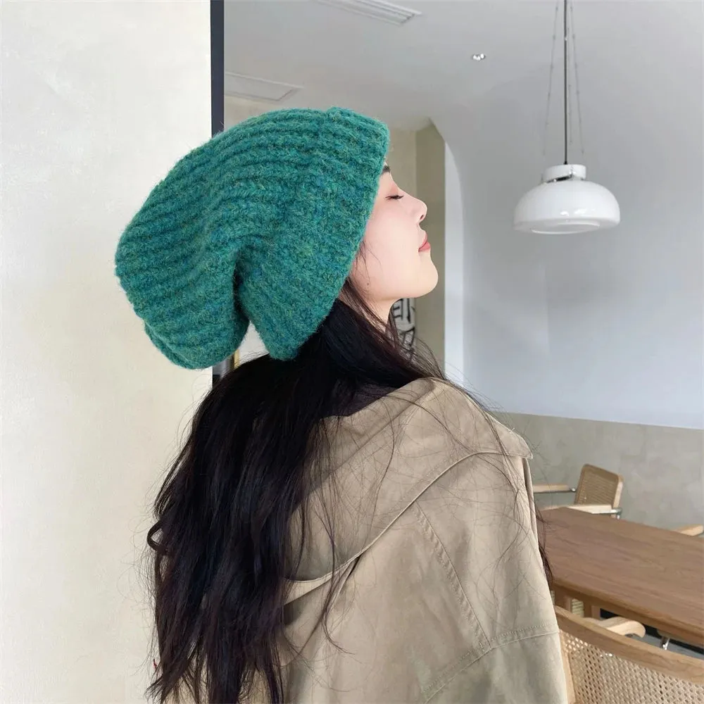Sohiwoo Winter Unisex Wool Hat Loose Big Head Circumference Knitted Hats Women's Korean Warm Oversized Skullies Beanies Christmas Gift