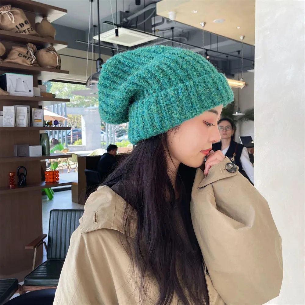 Sohiwoo Winter Unisex Wool Hat Loose Big Head Circumference Knitted Hats Women's Korean Warm Oversized Skullies Beanies Christmas Gift