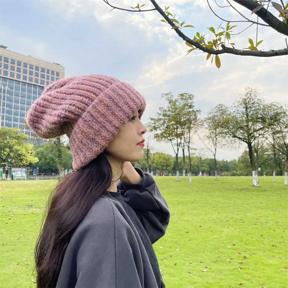 Sohiwoo Winter Unisex Wool Hat Loose Big Head Circumference Knitted Hats Women's Korean Warm Oversized Skullies Beanies Christmas Gift