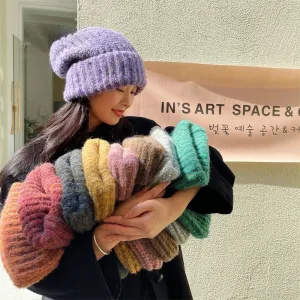 Sohiwoo Winter Unisex Wool Hat Loose Big Head Circumference Knitted Hats Women's Korean Warm Oversized Skullies Beanies Christmas Gift