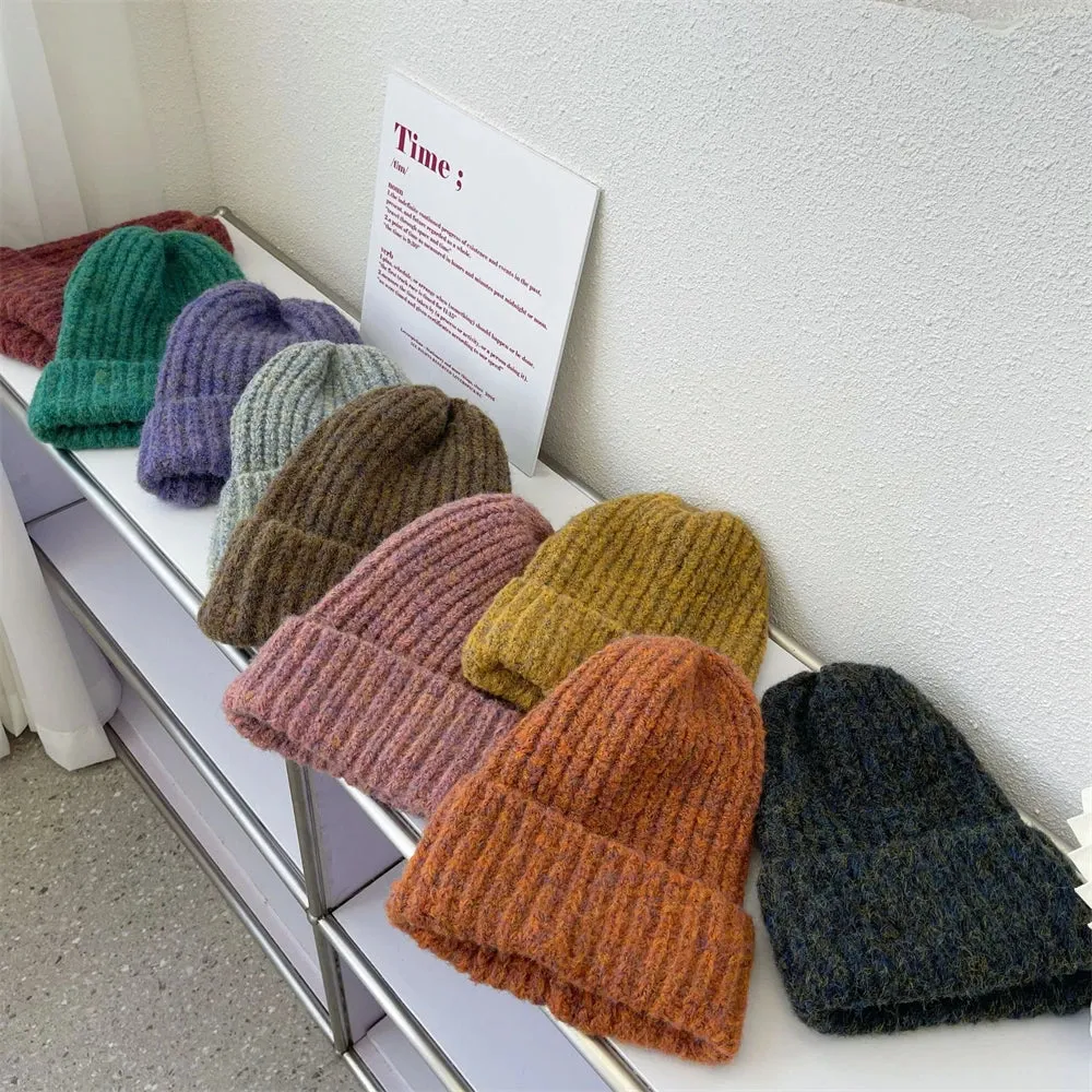 Sohiwoo Winter Unisex Wool Hat Loose Big Head Circumference Knitted Hats Women's Korean Warm Oversized Skullies Beanies Christmas Gift
