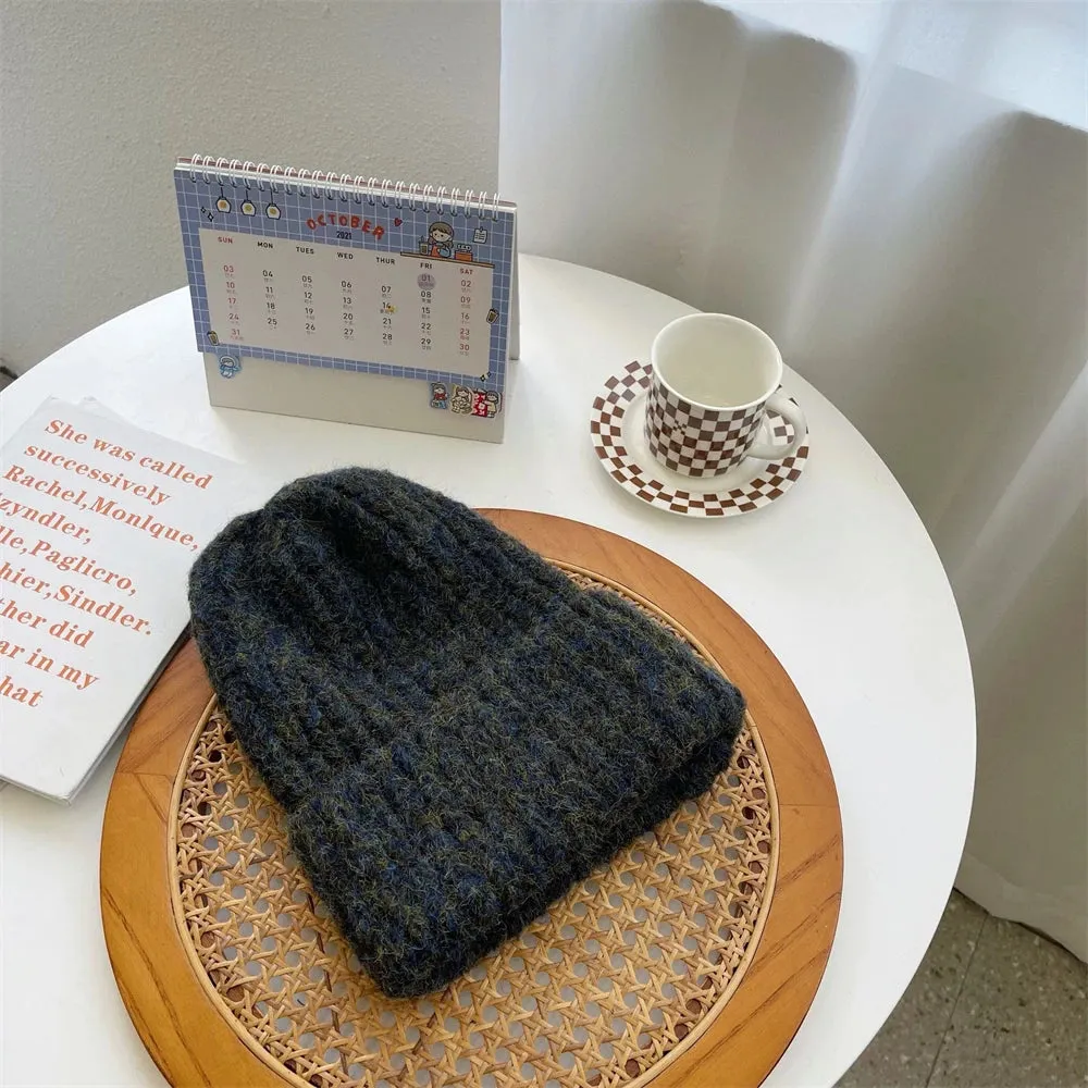 Sohiwoo Winter Unisex Wool Hat Loose Big Head Circumference Knitted Hats Women's Korean Warm Oversized Skullies Beanies Christmas Gift
