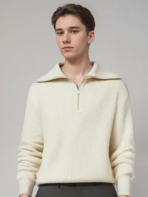 Striped Knit Sweater with Front Zip Closure for Cozy Winter Style