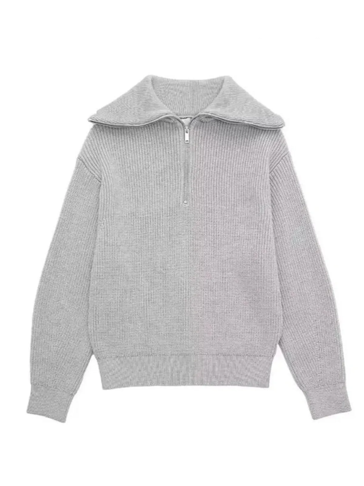 Striped Knit Sweater with Front Zip Closure for Cozy Winter Style
