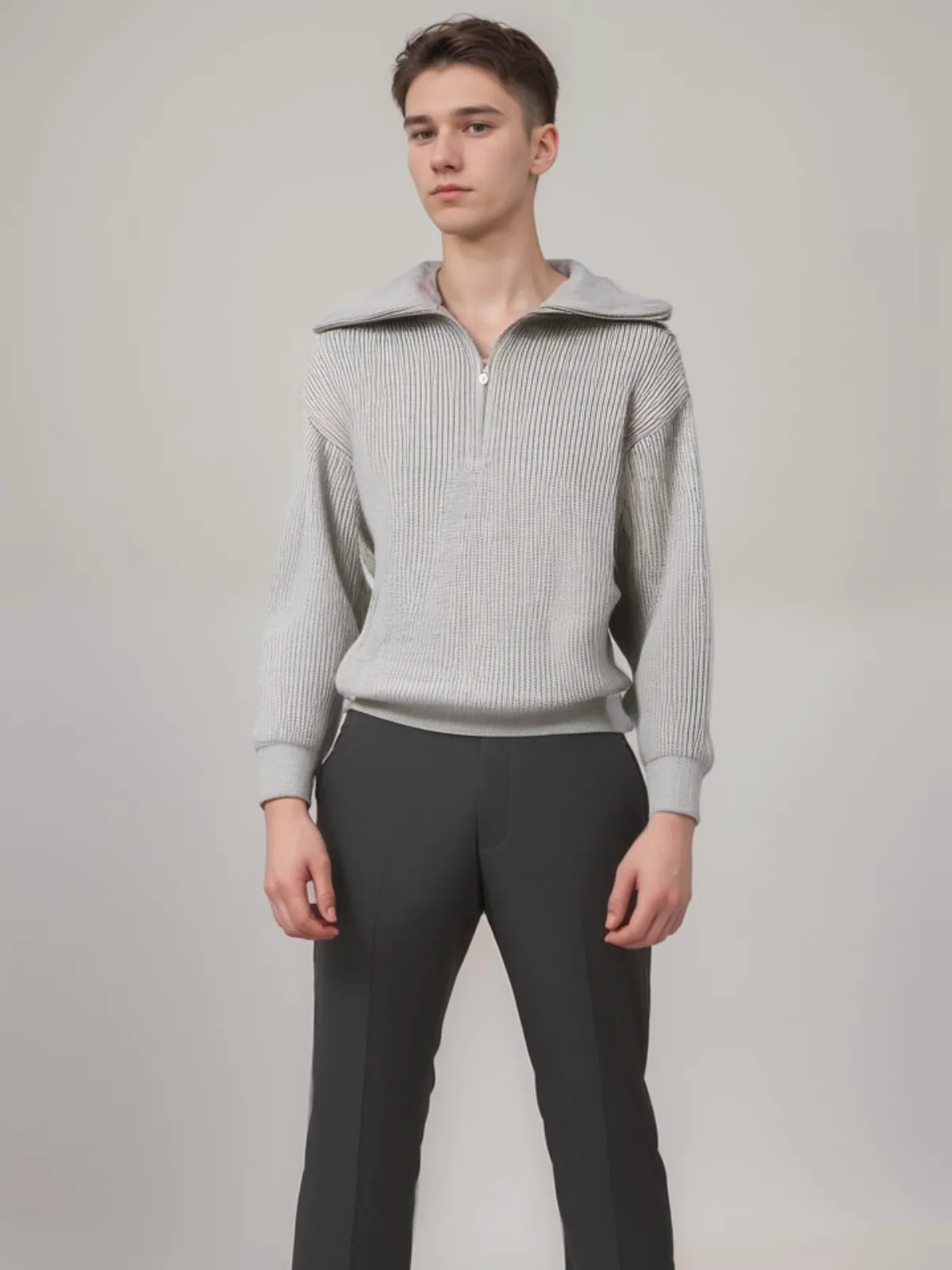 Striped Knit Sweater with Front Zip Closure for Cozy Winter Style