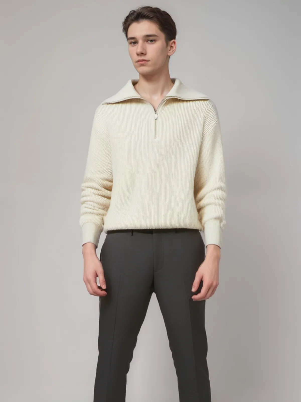 Striped Knit Sweater with Front Zip Closure for Cozy Winter Style