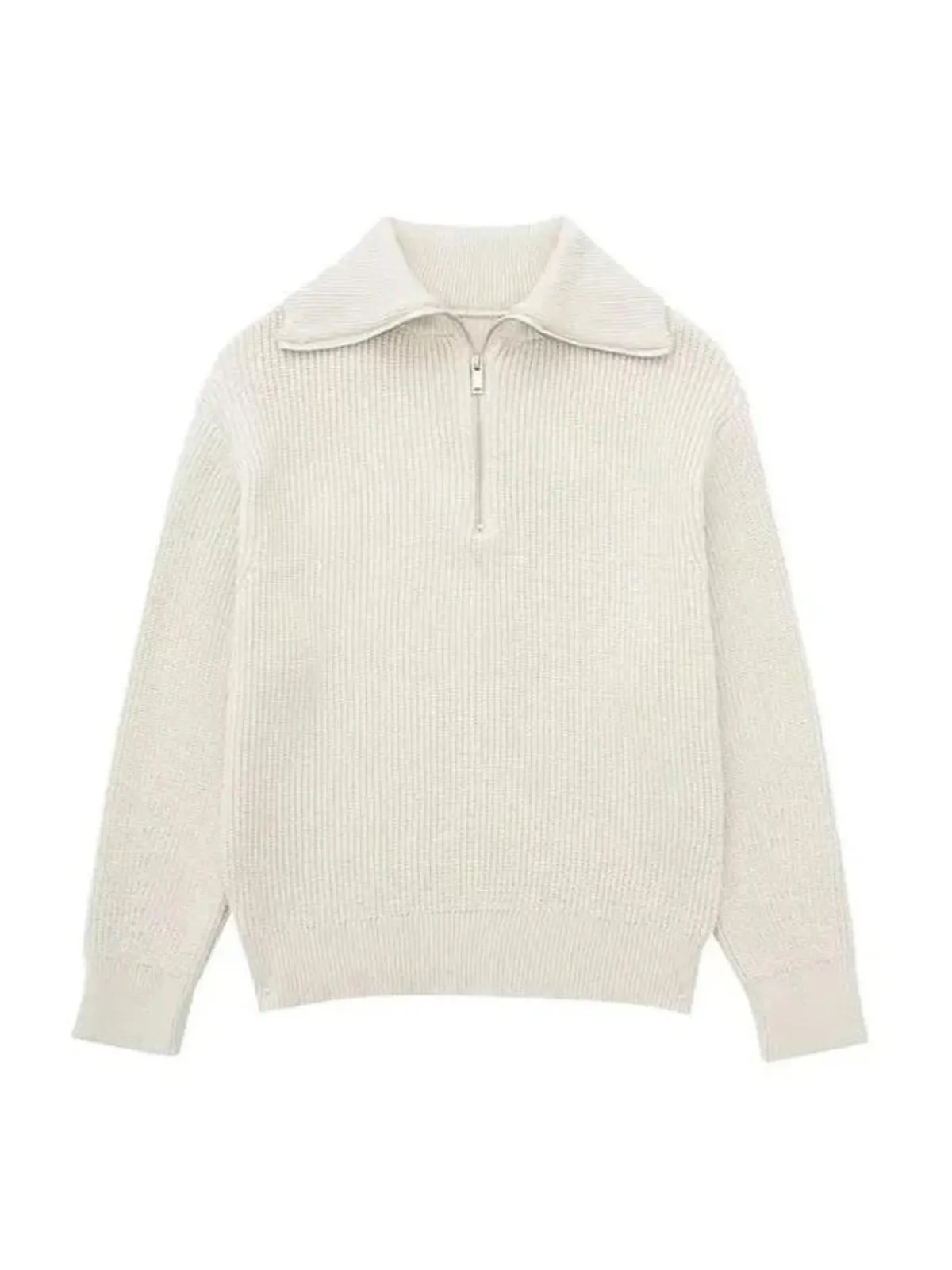 Striped Knit Sweater with Front Zip Closure for Cozy Winter Style