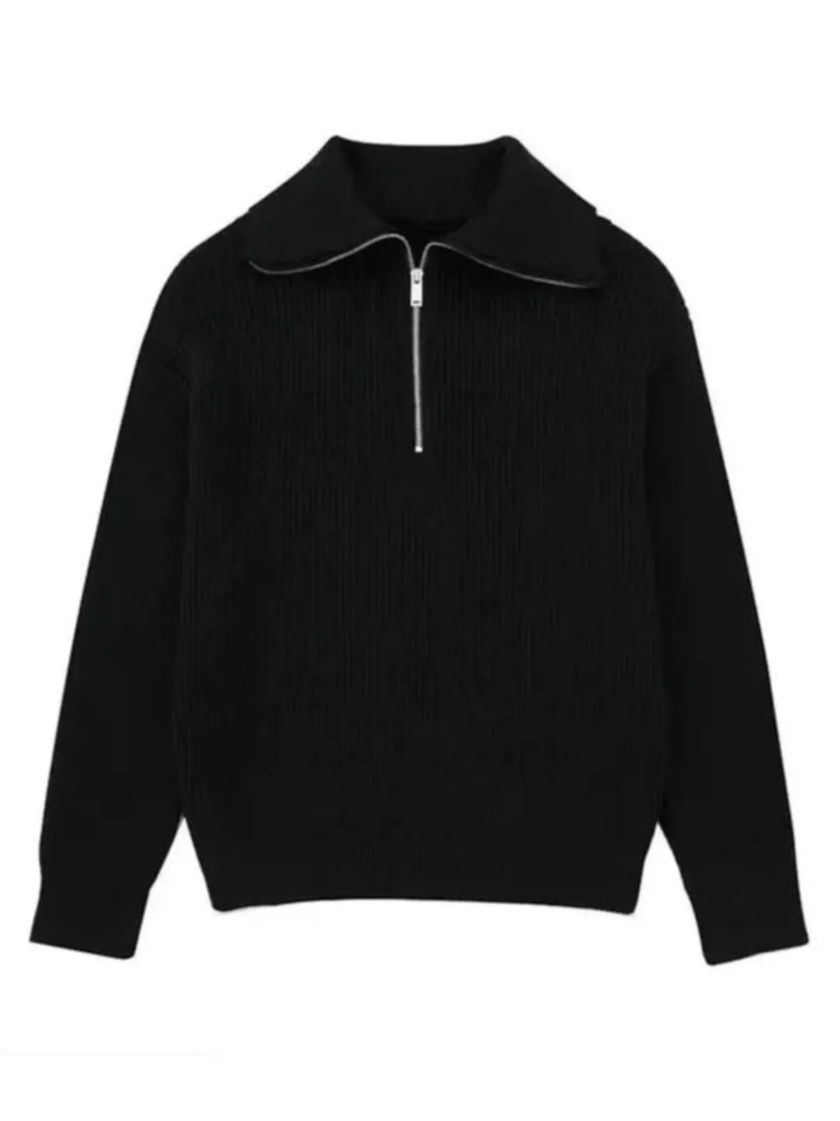 Striped Knit Sweater with Front Zip Closure for Cozy Winter Style