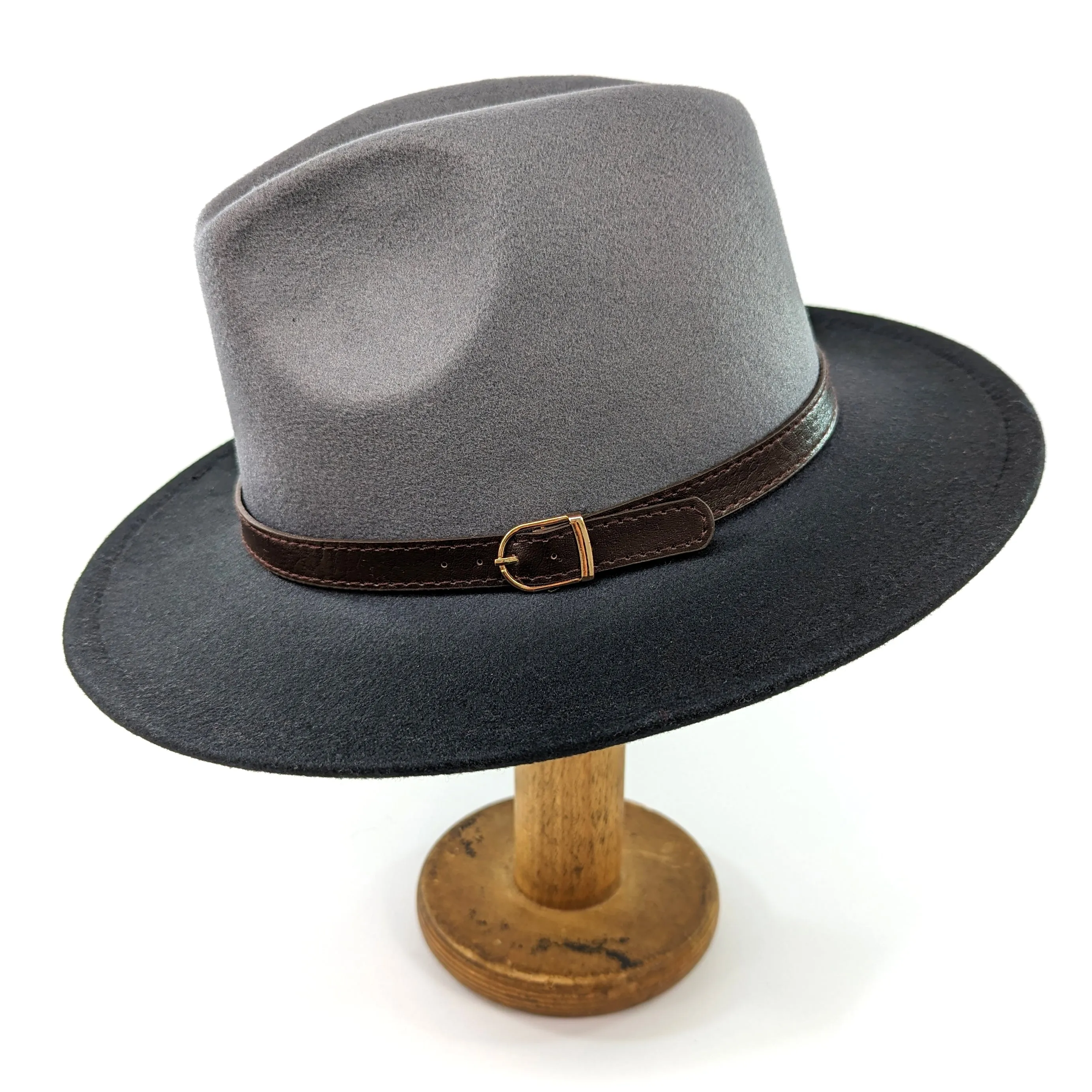 Two Tone Fedora Hat- Grey / Black