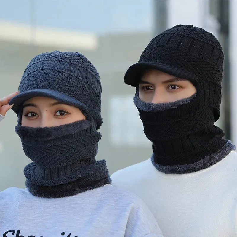 Unisex Wool Scarf Balaclava Mask Bonnet Knitted Beanies Hat