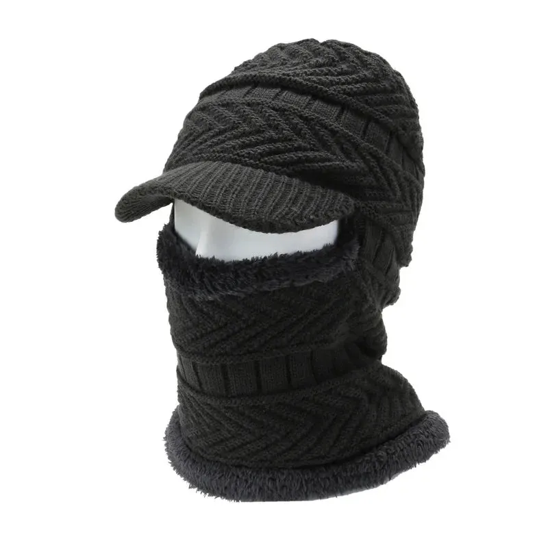 Unisex Wool Scarf Balaclava Mask Bonnet Knitted Beanies Hat